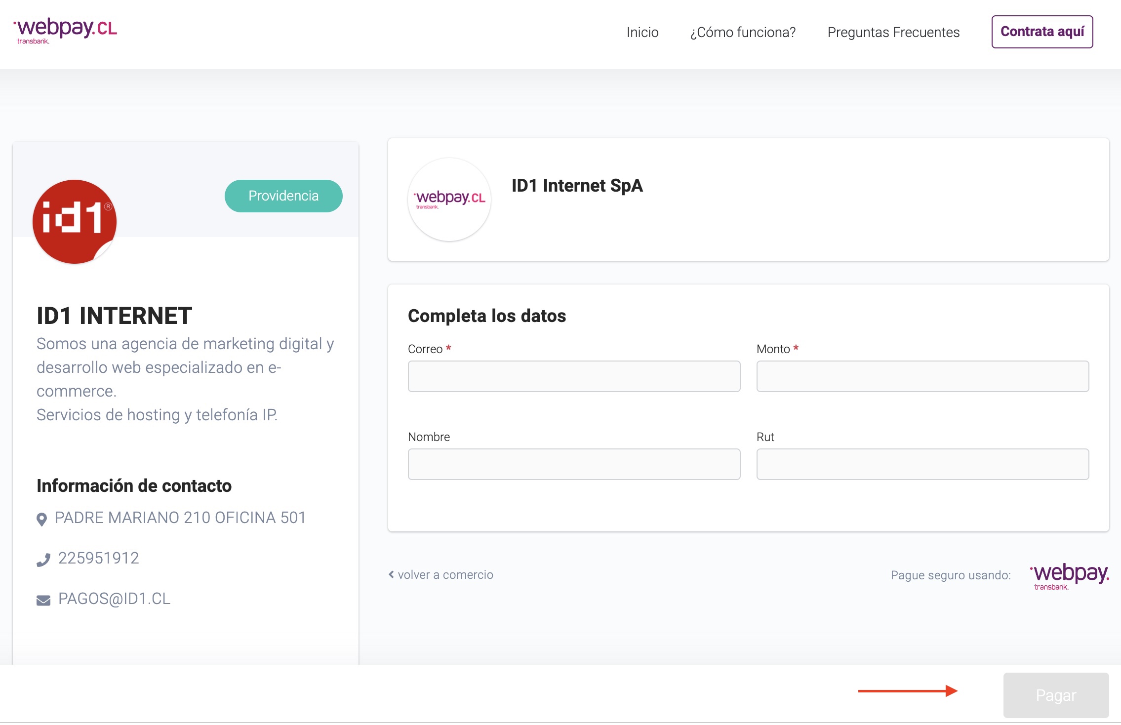 pagar con webpay en id1.cl